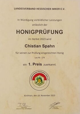 Honigprüfung Zertifikat Christian Spahn